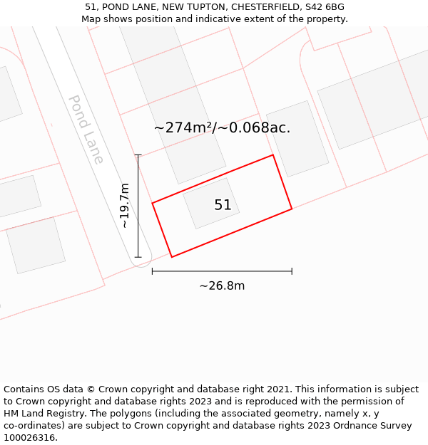 51, POND LANE, NEW TUPTON, CHESTERFIELD, S42 6BG: Plot and title map