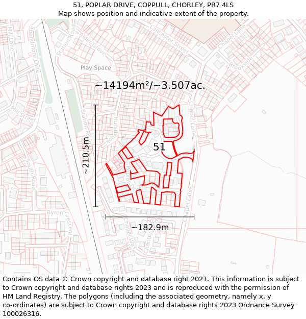 51, POPLAR DRIVE, COPPULL, CHORLEY, PR7 4LS: Plot and title map