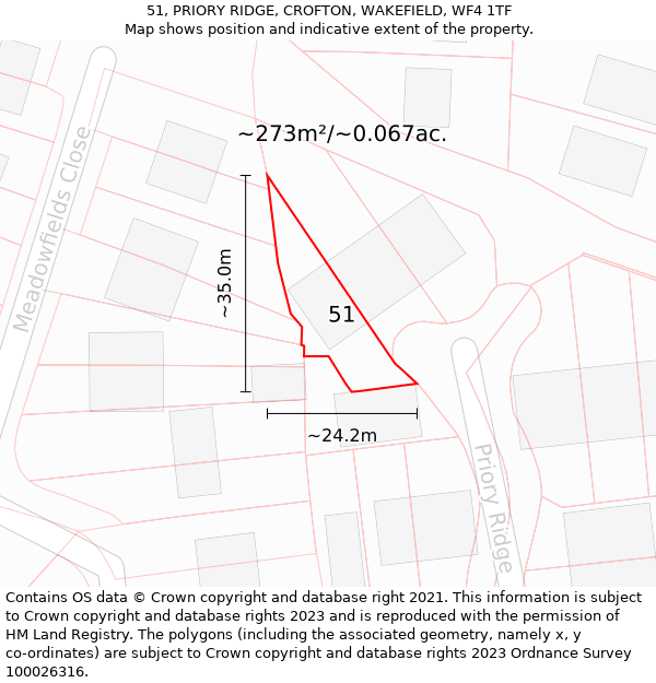 51, PRIORY RIDGE, CROFTON, WAKEFIELD, WF4 1TF: Plot and title map