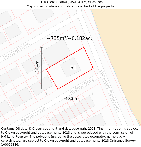 51, RADNOR DRIVE, WALLASEY, CH45 7PS: Plot and title map