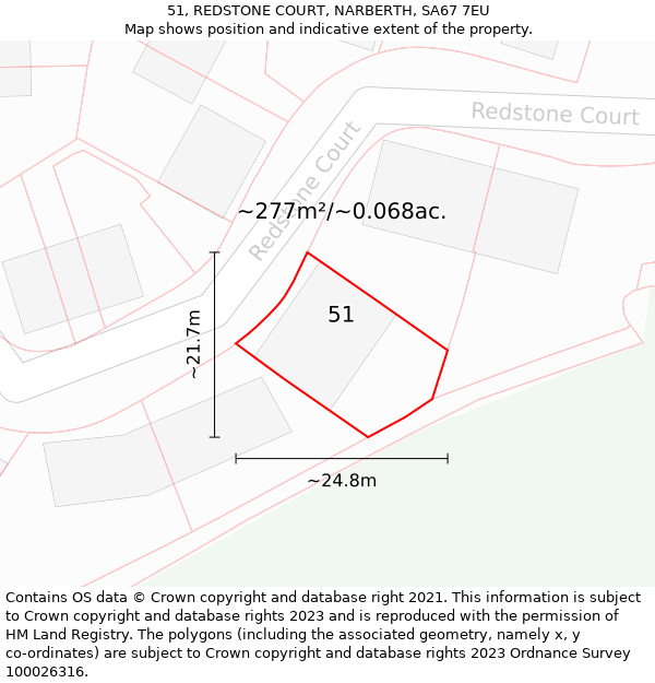 51, REDSTONE COURT, NARBERTH, SA67 7EU: Plot and title map