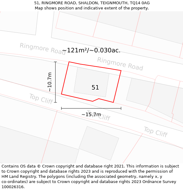 51, RINGMORE ROAD, SHALDON, TEIGNMOUTH, TQ14 0AG: Plot and title map