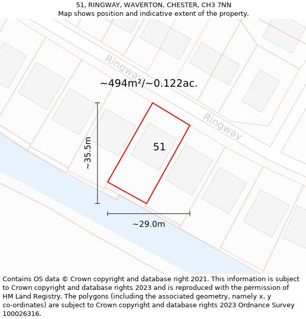 51, RINGWAY, WAVERTON, CHESTER, CH3 7NN: Plot and title map