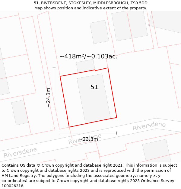 51, RIVERSDENE, STOKESLEY, MIDDLESBROUGH, TS9 5DD: Plot and title map