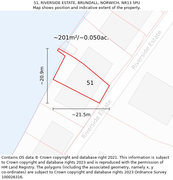 51, RIVERSIDE ESTATE, BRUNDALL, NORWICH, NR13 5PU: Plot and title map