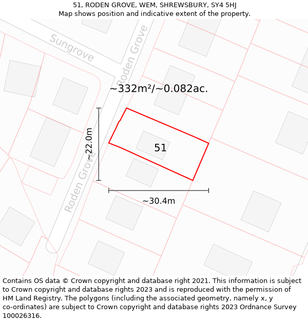 51, RODEN GROVE, WEM, SHREWSBURY, SY4 5HJ: Plot and title map