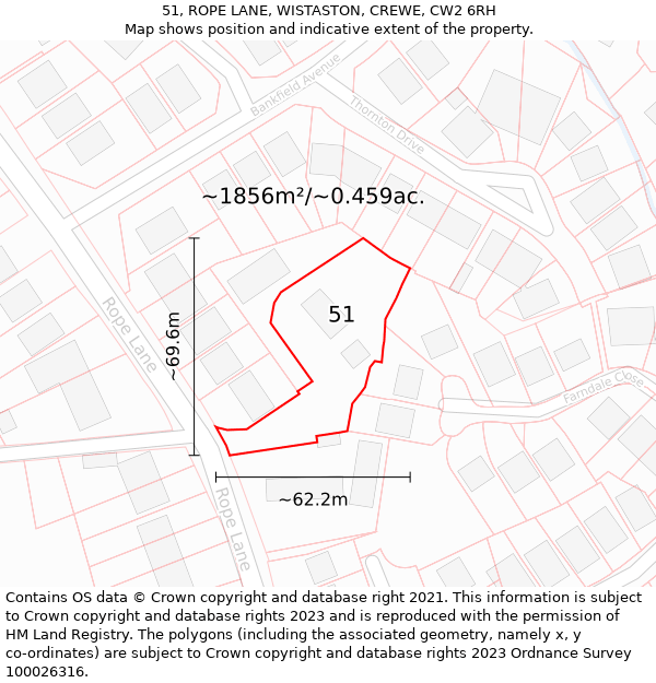 51, ROPE LANE, WISTASTON, CREWE, CW2 6RH: Plot and title map