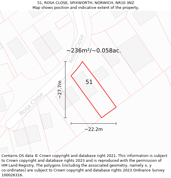 51, ROSA CLOSE, SPIXWORTH, NORWICH, NR10 3NZ: Plot and title map