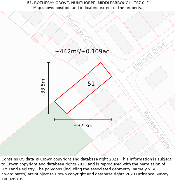 51, ROTHESAY GROVE, NUNTHORPE, MIDDLESBROUGH, TS7 0LF: Plot and title map