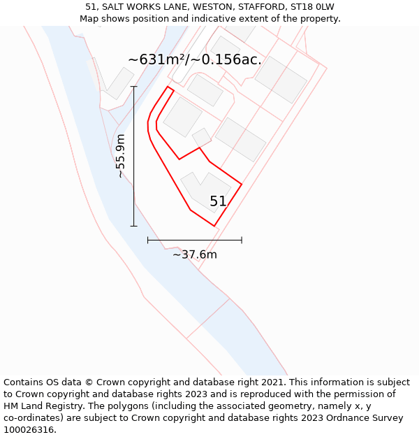 51, SALT WORKS LANE, WESTON, STAFFORD, ST18 0LW: Plot and title map