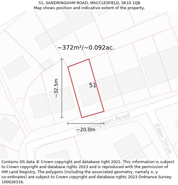 51, SANDRINGHAM ROAD, MACCLESFIELD, SK10 1QB: Plot and title map