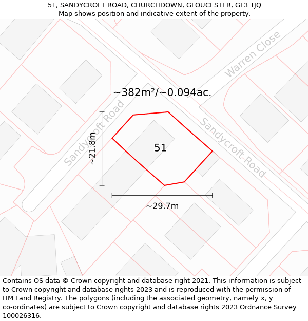 51, SANDYCROFT ROAD, CHURCHDOWN, GLOUCESTER, GL3 1JQ: Plot and title map