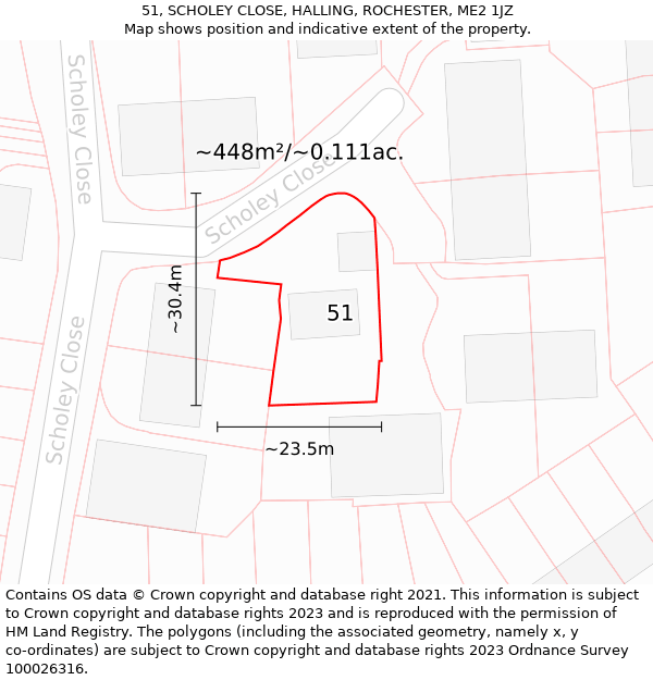 51, SCHOLEY CLOSE, HALLING, ROCHESTER, ME2 1JZ: Plot and title map