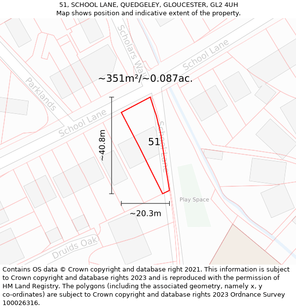 51, SCHOOL LANE, QUEDGELEY, GLOUCESTER, GL2 4UH: Plot and title map