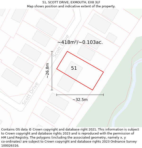 51, SCOTT DRIVE, EXMOUTH, EX8 3LF: Plot and title map