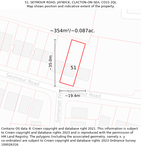 51, SEYMOUR ROAD, JAYWICK, CLACTON-ON-SEA, CO15 2QL: Plot and title map