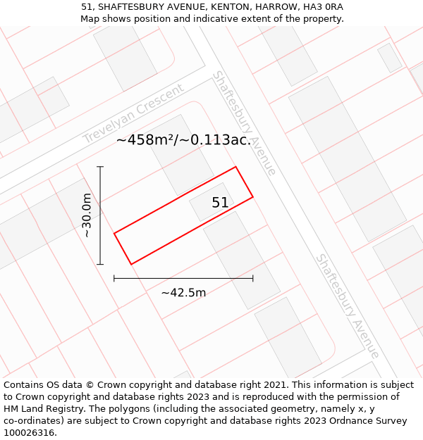 51, SHAFTESBURY AVENUE, KENTON, HARROW, HA3 0RA: Plot and title map