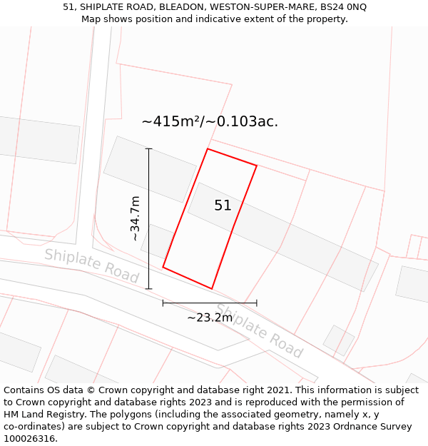 51, SHIPLATE ROAD, BLEADON, WESTON-SUPER-MARE, BS24 0NQ: Plot and title map