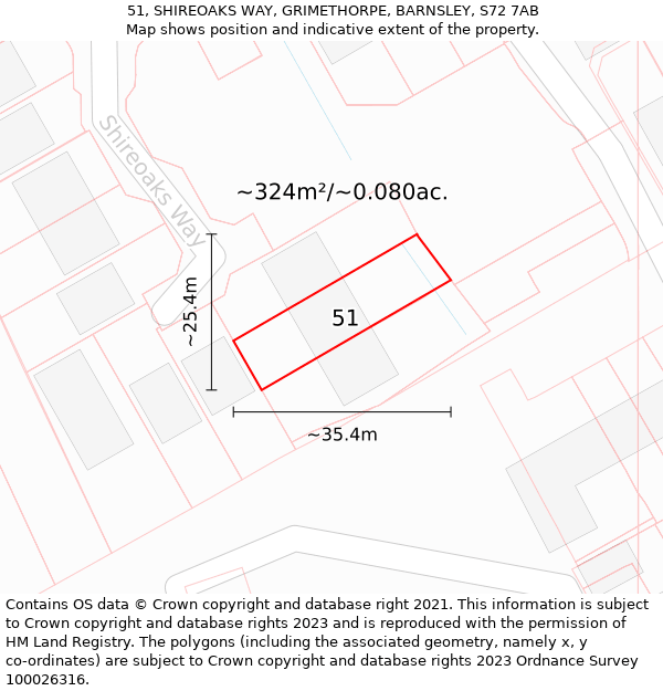 51, SHIREOAKS WAY, GRIMETHORPE, BARNSLEY, S72 7AB: Plot and title map