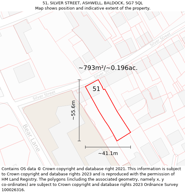 51, SILVER STREET, ASHWELL, BALDOCK, SG7 5QL: Plot and title map