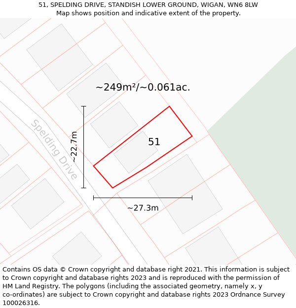 51, SPELDING DRIVE, STANDISH LOWER GROUND, WIGAN, WN6 8LW: Plot and title map