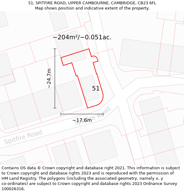 51, SPITFIRE ROAD, UPPER CAMBOURNE, CAMBRIDGE, CB23 6FL: Plot and title map