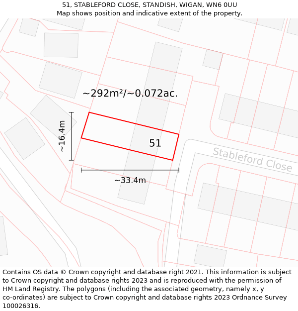 51, STABLEFORD CLOSE, STANDISH, WIGAN, WN6 0UU: Plot and title map