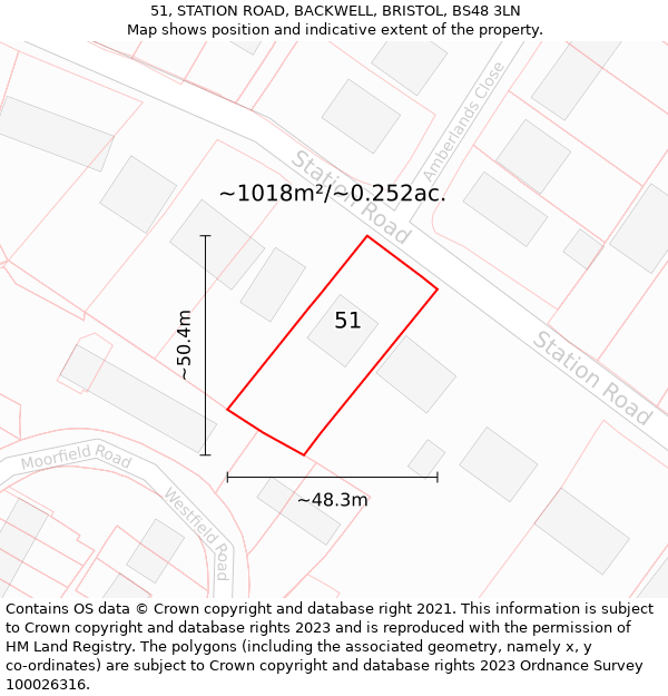 51, STATION ROAD, BACKWELL, BRISTOL, BS48 3LN: Plot and title map