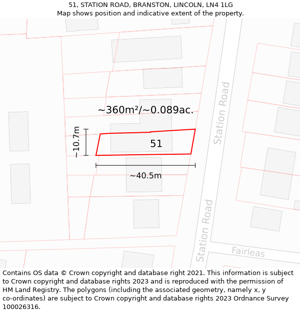 51, STATION ROAD, BRANSTON, LINCOLN, LN4 1LG: Plot and title map