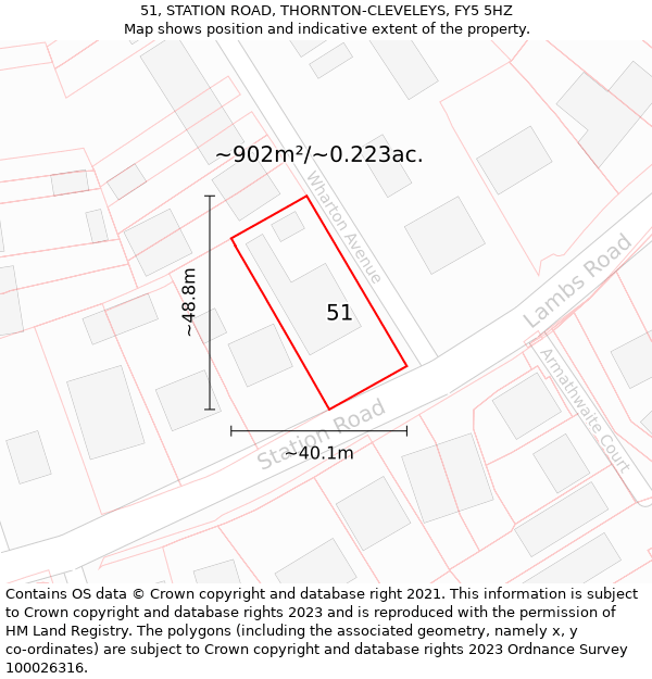 51, STATION ROAD, THORNTON-CLEVELEYS, FY5 5HZ: Plot and title map