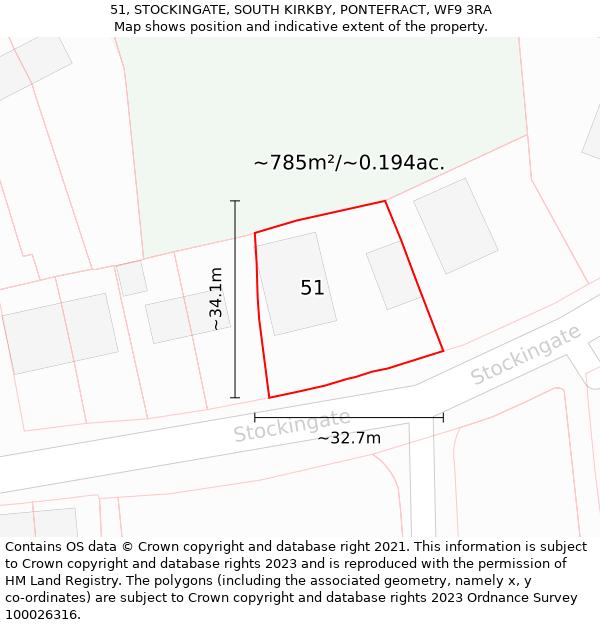 51, STOCKINGATE, SOUTH KIRKBY, PONTEFRACT, WF9 3RA: Plot and title map