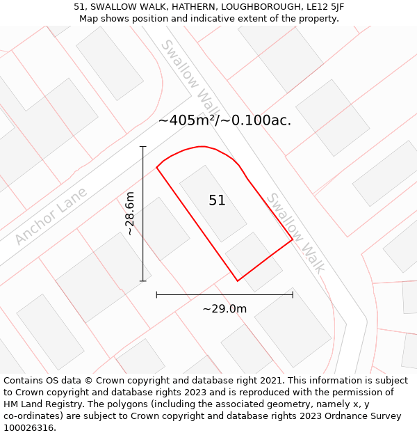 51, SWALLOW WALK, HATHERN, LOUGHBOROUGH, LE12 5JF: Plot and title map