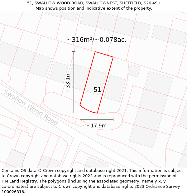 51, SWALLOW WOOD ROAD, SWALLOWNEST, SHEFFIELD, S26 4SU: Plot and title map