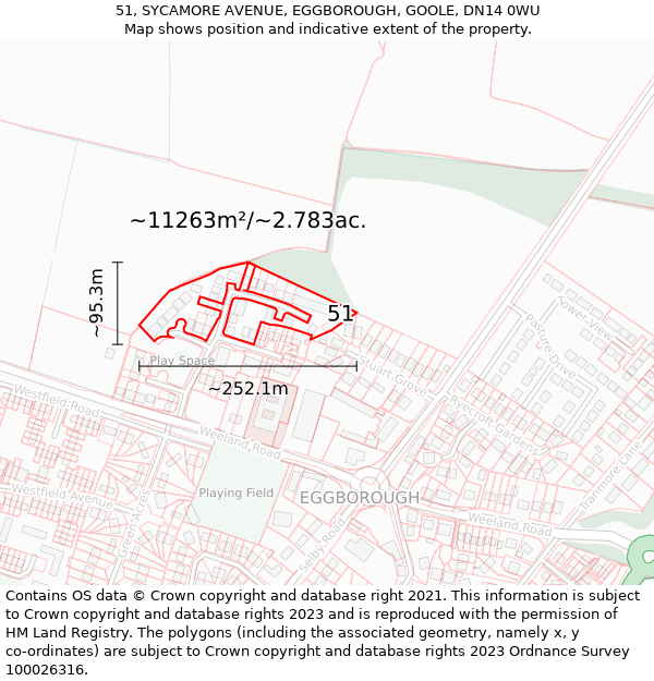 51, SYCAMORE AVENUE, EGGBOROUGH, GOOLE, DN14 0WU: Plot and title map