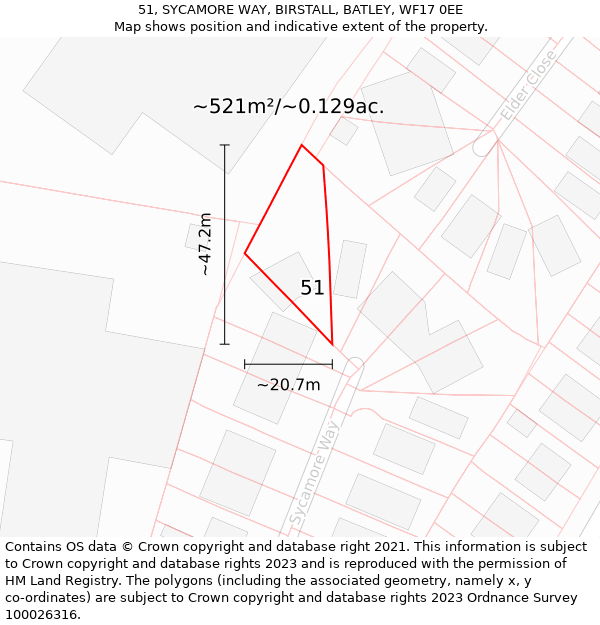 51, SYCAMORE WAY, BIRSTALL, BATLEY, WF17 0EE: Plot and title map