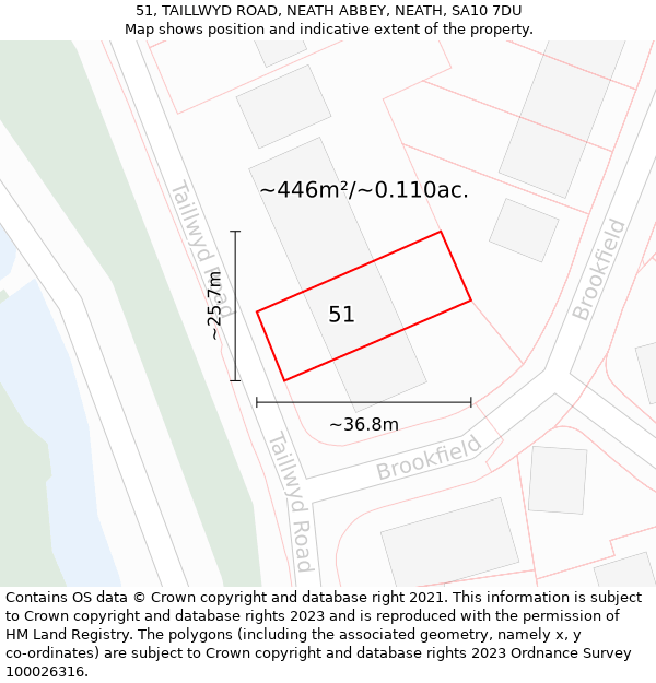 51, TAILLWYD ROAD, NEATH ABBEY, NEATH, SA10 7DU: Plot and title map