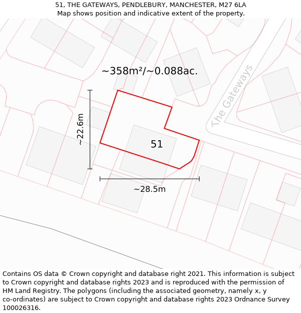 51, THE GATEWAYS, PENDLEBURY, MANCHESTER, M27 6LA: Plot and title map