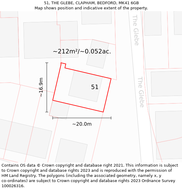 51, THE GLEBE, CLAPHAM, BEDFORD, MK41 6GB: Plot and title map