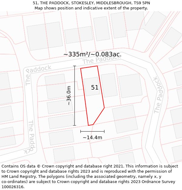 51, THE PADDOCK, STOKESLEY, MIDDLESBROUGH, TS9 5PN: Plot and title map