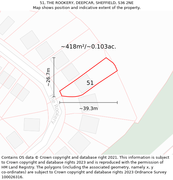 51, THE ROOKERY, DEEPCAR, SHEFFIELD, S36 2NE: Plot and title map