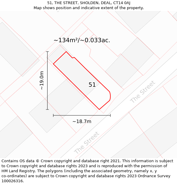 51, THE STREET, SHOLDEN, DEAL, CT14 0AJ: Plot and title map