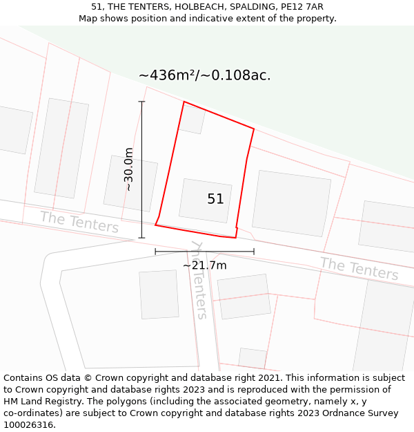 51, THE TENTERS, HOLBEACH, SPALDING, PE12 7AR: Plot and title map