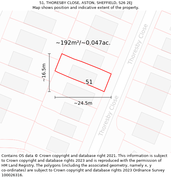 51, THORESBY CLOSE, ASTON, SHEFFIELD, S26 2EJ: Plot and title map