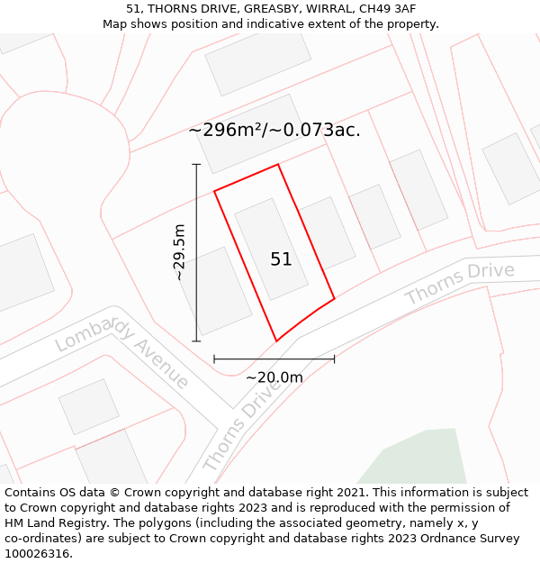 51, THORNS DRIVE, GREASBY, WIRRAL, CH49 3AF: Plot and title map