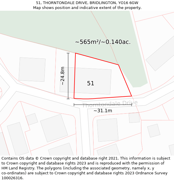 51, THORNTONDALE DRIVE, BRIDLINGTON, YO16 6GW: Plot and title map