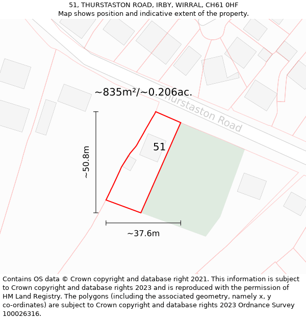 51, THURSTASTON ROAD, IRBY, WIRRAL, CH61 0HF: Plot and title map