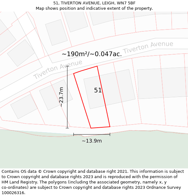 51, TIVERTON AVENUE, LEIGH, WN7 5BF: Plot and title map