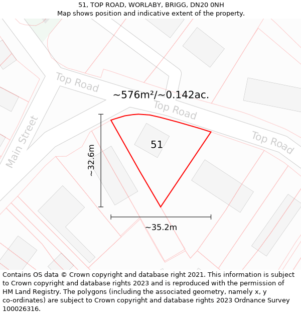 51, TOP ROAD, WORLABY, BRIGG, DN20 0NH: Plot and title map