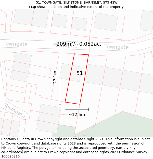 51, TOWNGATE, SILKSTONE, BARNSLEY, S75 4SW: Plot and title map