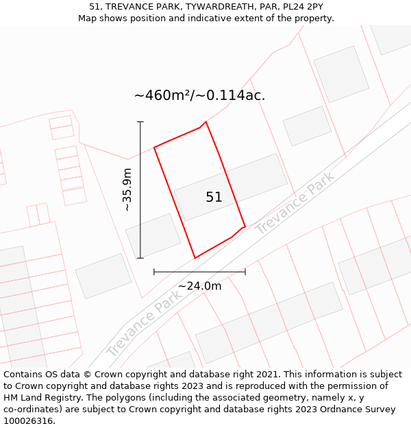 51, TREVANCE PARK, TYWARDREATH, PAR, PL24 2PY: Plot and title map